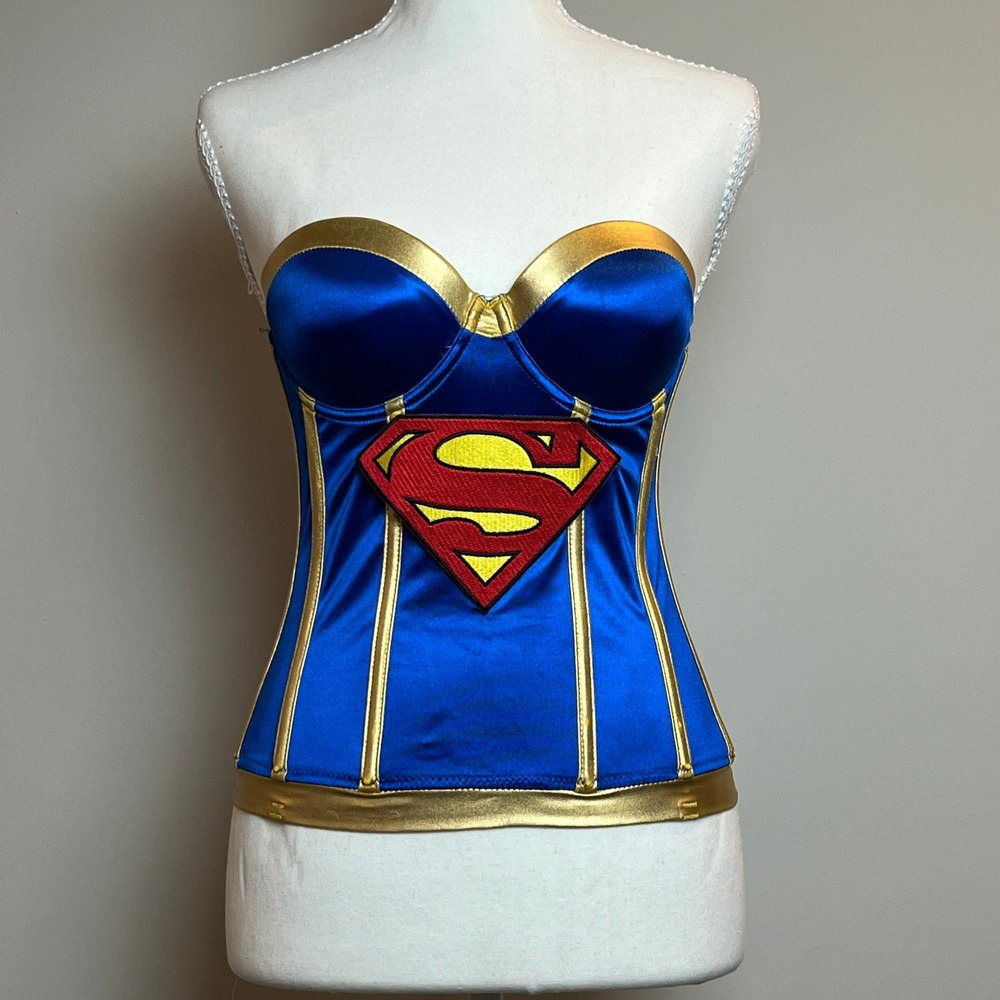 Rubies Justice League Supergirl Corset Top Blue Gold Superman Shield Cosplay S